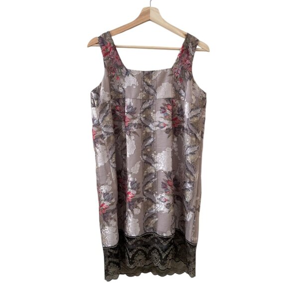 Anna Sui Floral Beaded Lace Trim Jacquard Shift Dress Multicolor 6 Boho Artsy - Picture 2 of 14